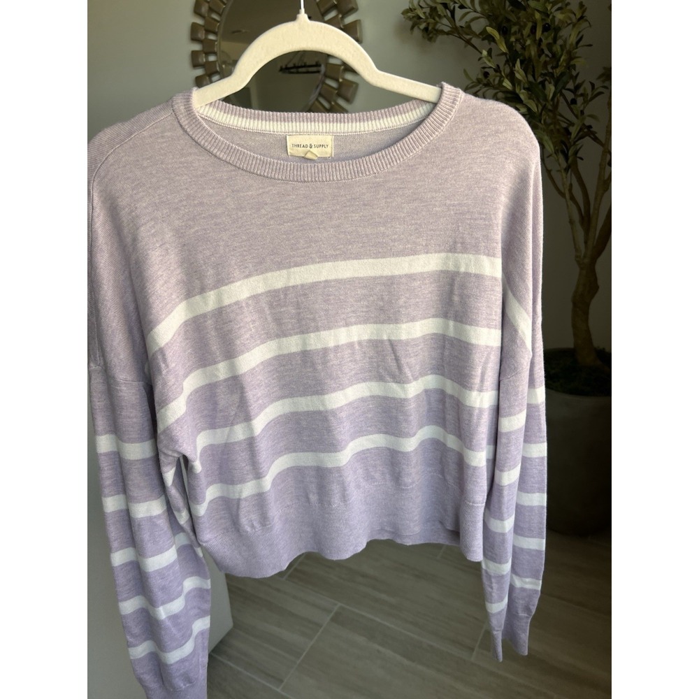 Thread + Supply Women's Preston lavender Stripe Crewneck Sweater Size M